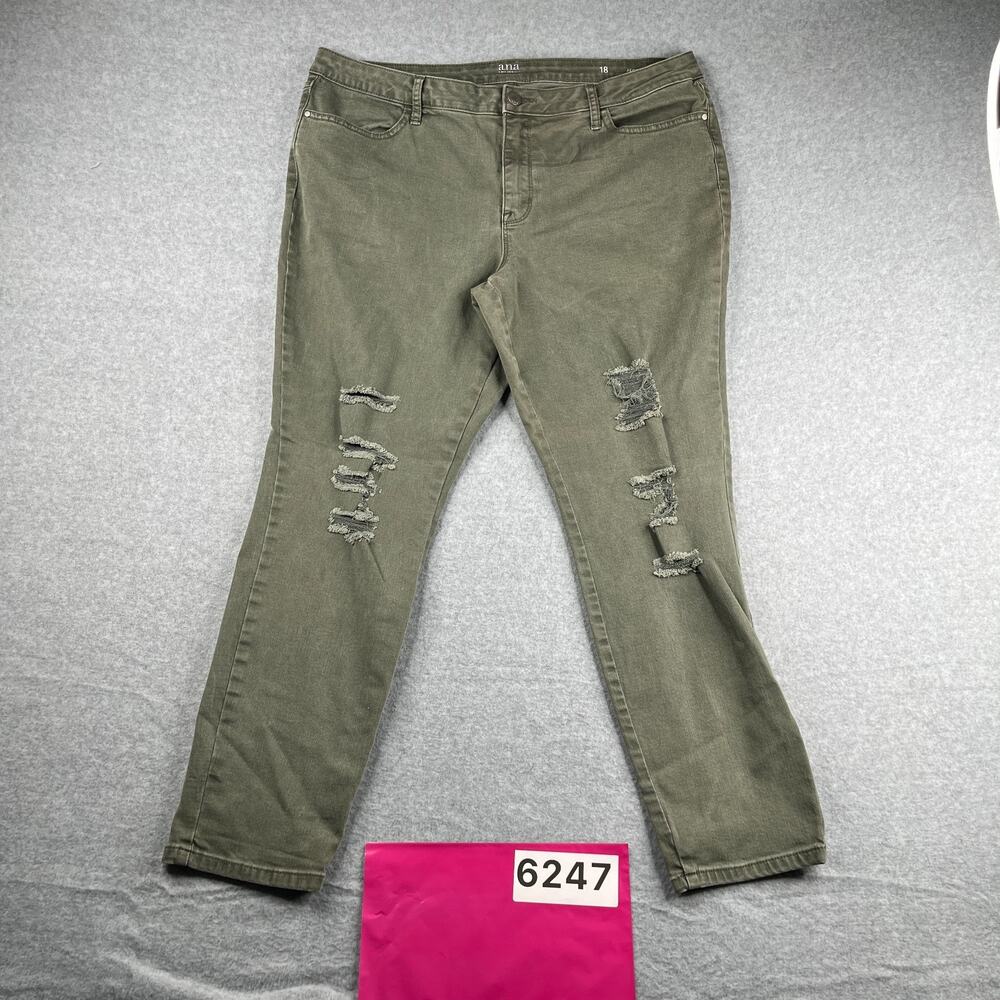 A.n.a Jean Jeggings Womens Size 18 Green Distressed Stretch Casual